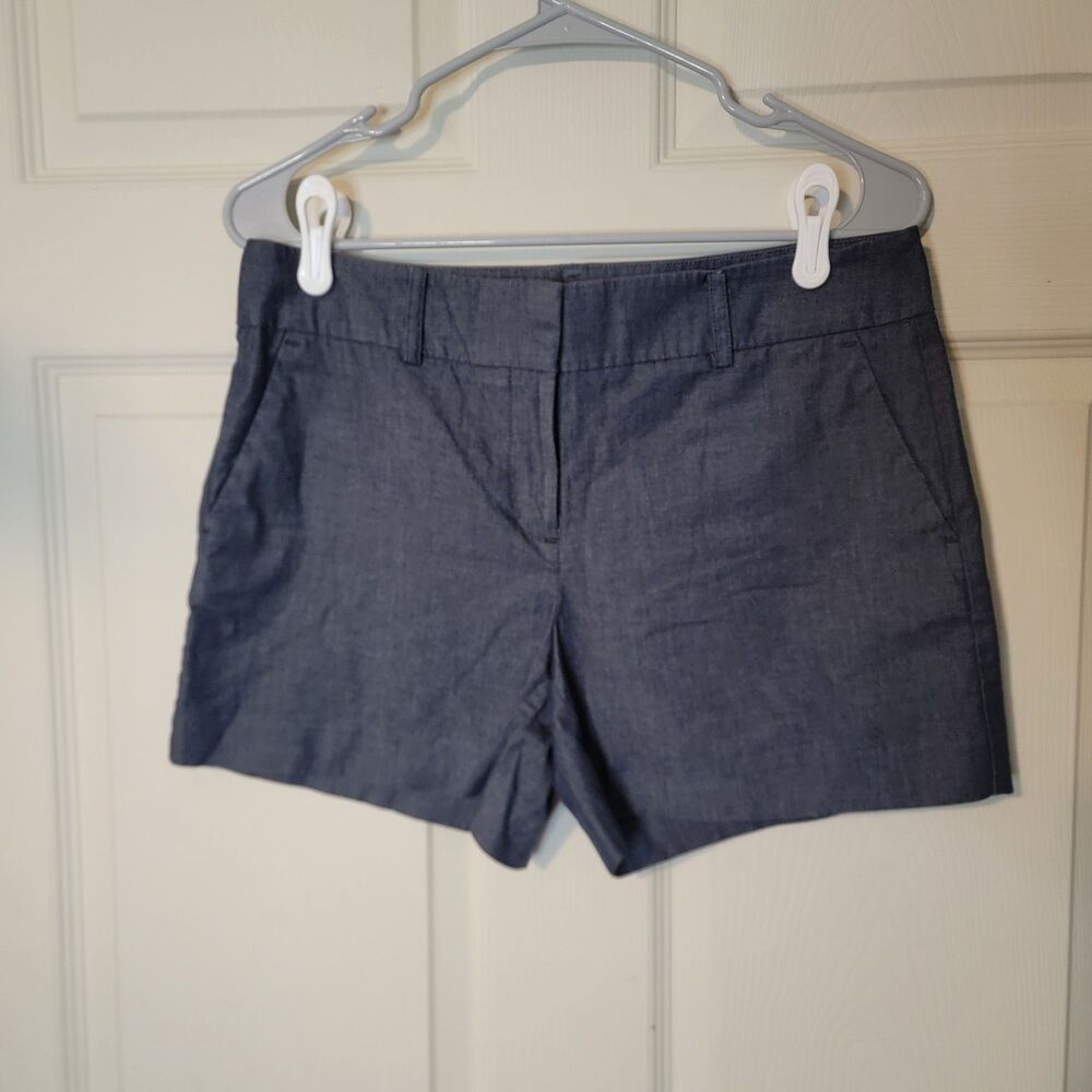 Ann Taylor Factory Women's Chino Shorts Size 4 Blue Chambray Cotton Pockets